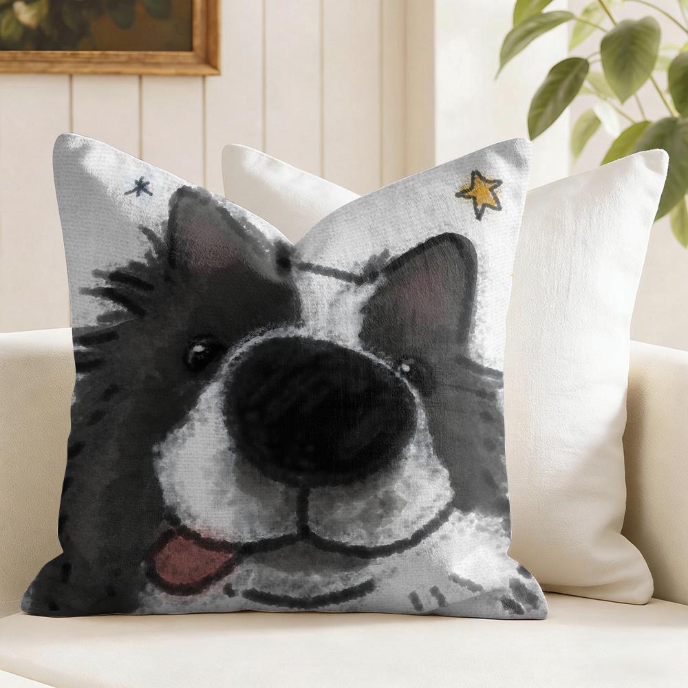 Cute Funny Puppy Cushion Cover Eco Linen Pillow Case DoubleSided Print Breathable Durable Zipper Home Decor Gift