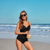 CHARMLEAKS Damen-Badeanzüge, sexy, V-Ausschnitt, Monokini, gerüscht, Push-Up-Badeanzüge