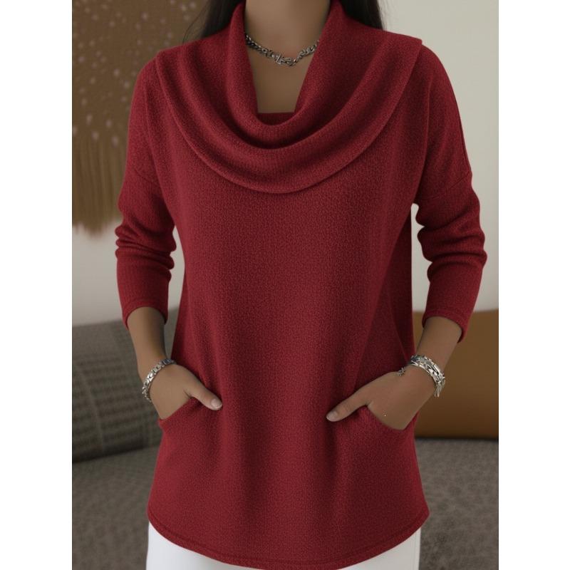 Women S Solid Color Turtleneck Long Sleeve Casual Pullover With Pockets S