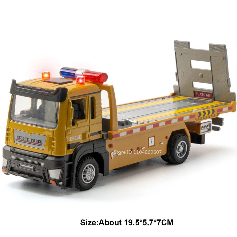 1:32 Alloy Flatbed Trailer Excavator Blender Truck Model Toys Diecast Car Sound Light Pull Back Miniature Vehices Boys' Fun Toys