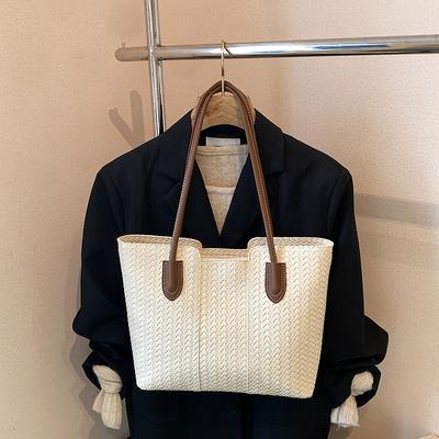 Large-capacity Retro Tote Bag, High-end Woven Pattern Single-shoulder Bag for Women