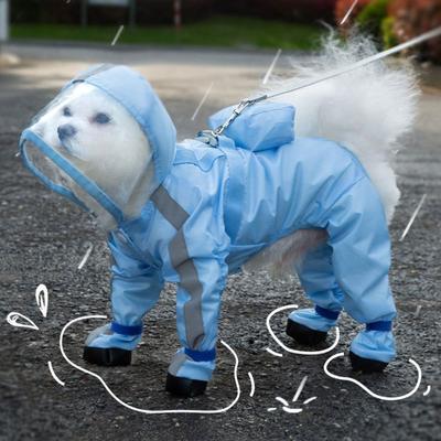 Stylish Towable Dog Hooded Raincoat All-inclusive Windproof Small Dog Clothes Waterproof Soft Dog Rain Cloak Corgi