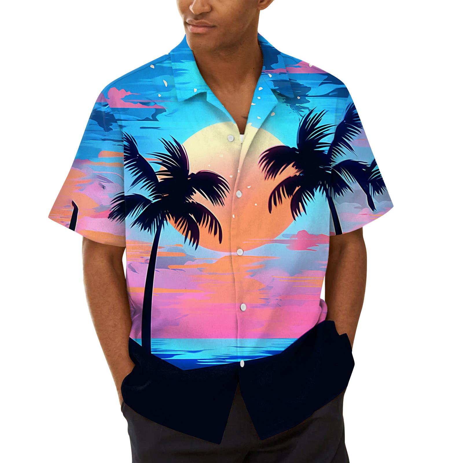 

Гавайская рубашка для мужчин, мужские винтажные рубашки для боулинга на пуговицах, летняя пляжная рубашка с коротким рукавом XXXL