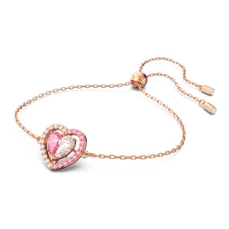 Swarovski Gema Pink White Symmetrical Heart Bracelet Women's Rose Gold 5653012
