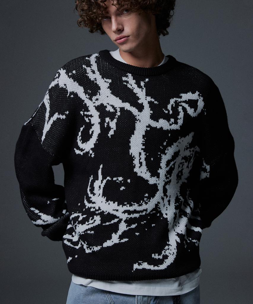 NOT4NERD Splashed Jacquard Knit Sweater - Black