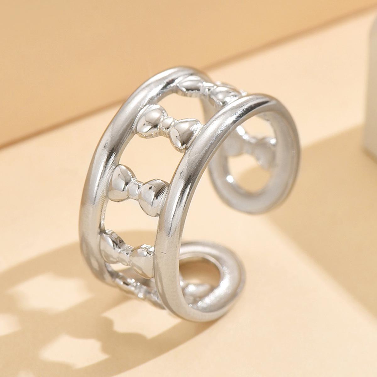 Elegant Hollow Bow Open Stainless Steel Women s Retro Ring