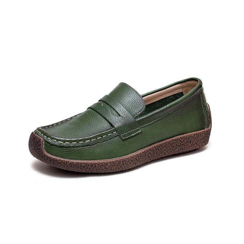 Johnature Scarpe basse da donna in vera pelle retrò fatte a mano Mocassini casual con punta rotonda con suola morbida e poco profonda