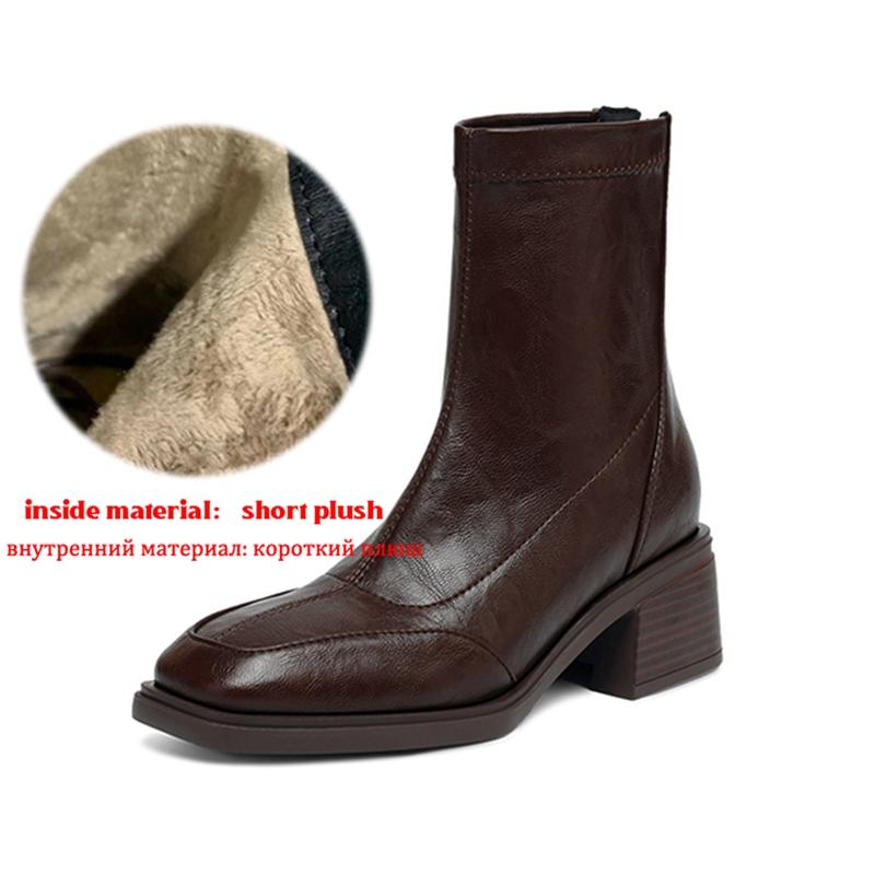 Krazing Pot Microfiber Winter Square Toe Modern Size 33 Boots Size 43 Zipper Fashion Ankle Boots