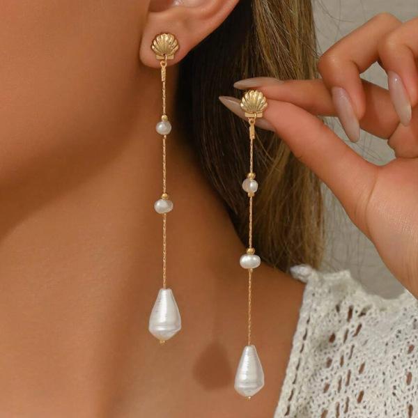 Light Luxury High-grade Cold Wind Pearl Fringed Earrings Multi-color Simple Long Irregular Earrings