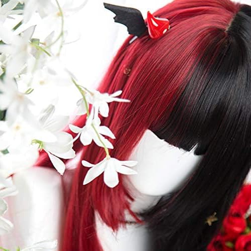 Harajuku-style Gal-kei Women's Wig, Full Wig, Long, Straight, Red and Black, Double-Colored, Lolita Wig (Red and Black)