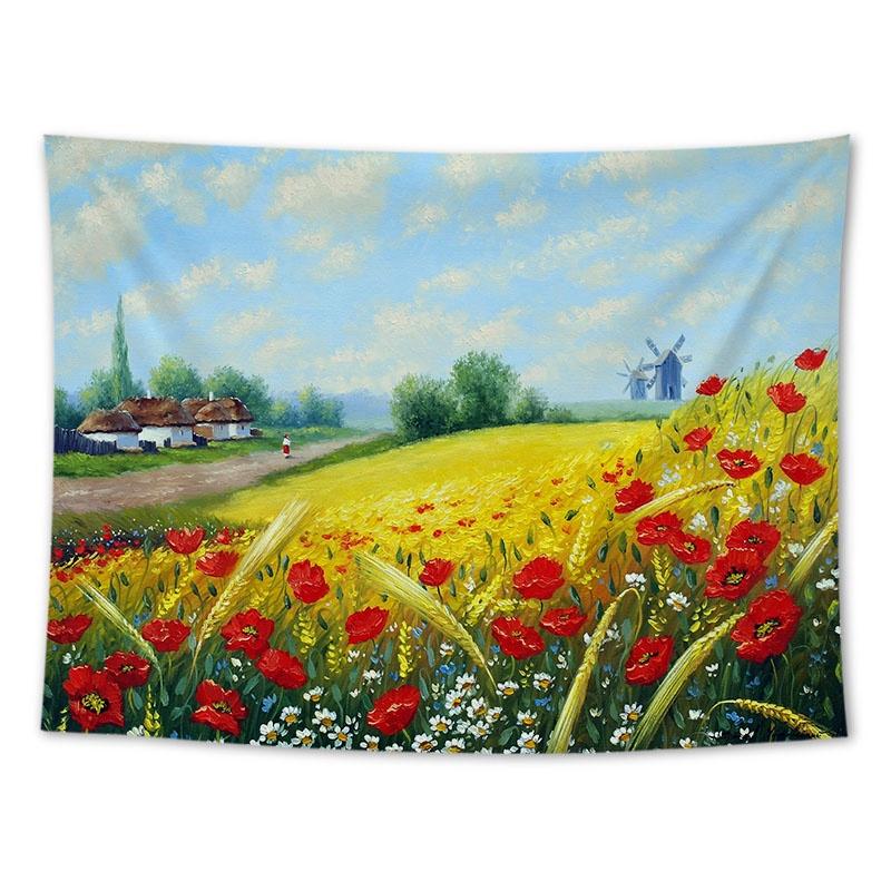 Tapiserie suspendată pe perete Floarea-soarelui Lavandă Pictură în ulei Peisaj Decorare cameră Pânză de fundal