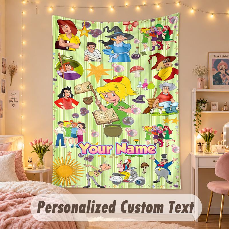 Custom Personalized Tapestry,Bibi Blocksberg Print Custom Name Text Wall Art Hanging for Bedroom