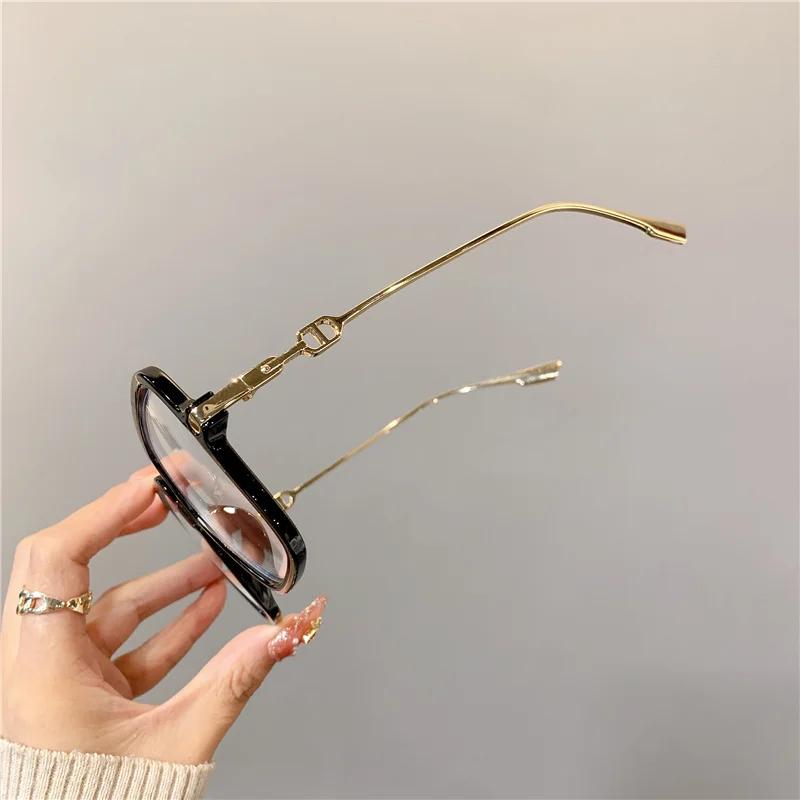 Fashion Oversized Square Eyewear Retro Women Anti Blue Light Blocking Metal Frame Glasses Trend Optical Computer Eyeglasses