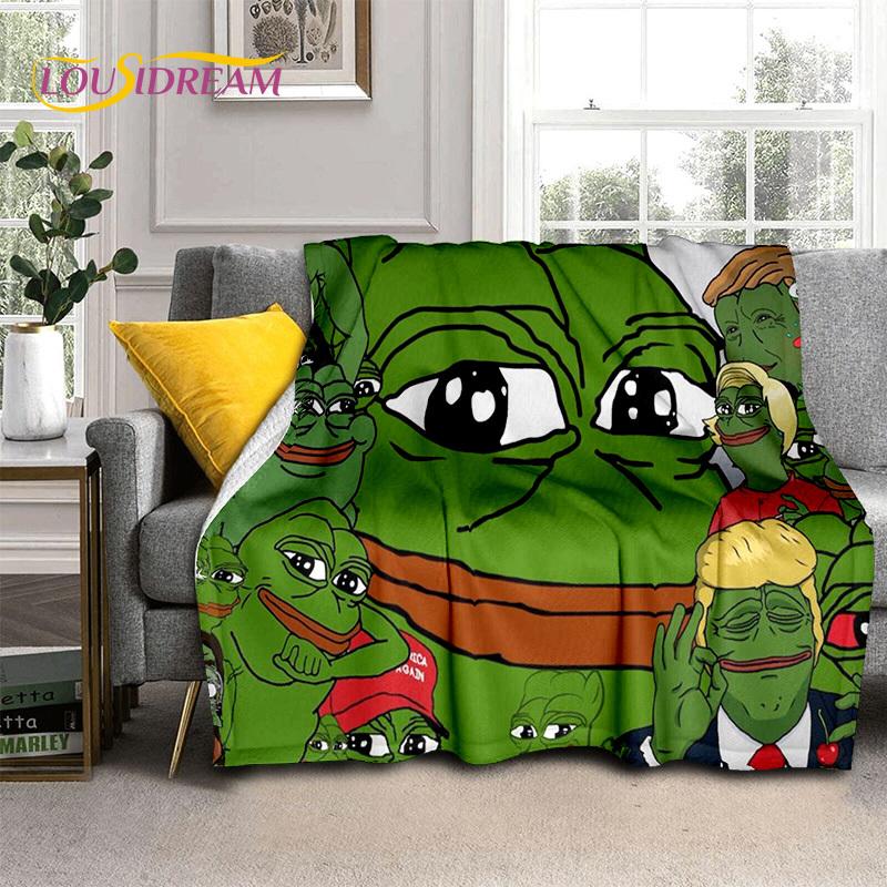 3D Cartoon Pepe Frosch Gesicht HD Weiche Flanelldecken, Überwurfdecke Bequeme Decke für Picknick Betten Sofa Haus Schlafzimmer Geschenke