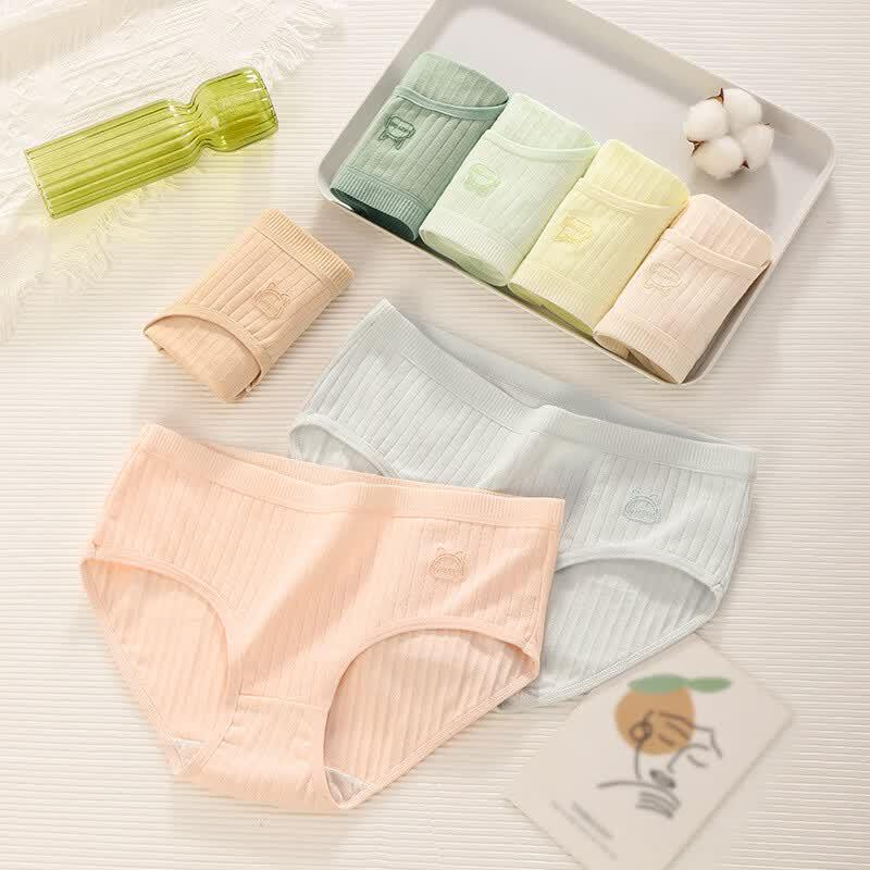 Qianfeili Women s Pure Cotton Mid-Waist Cat Briefs 7-Pack L