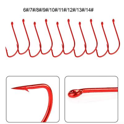Red 10 Pcs/bag Hooks Red Fishhooks 6#/7#/8#/9#/10#