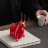 Red Ceramic Ox Figurine: Spirit-Soaring Handicraft for Home or Office Decor