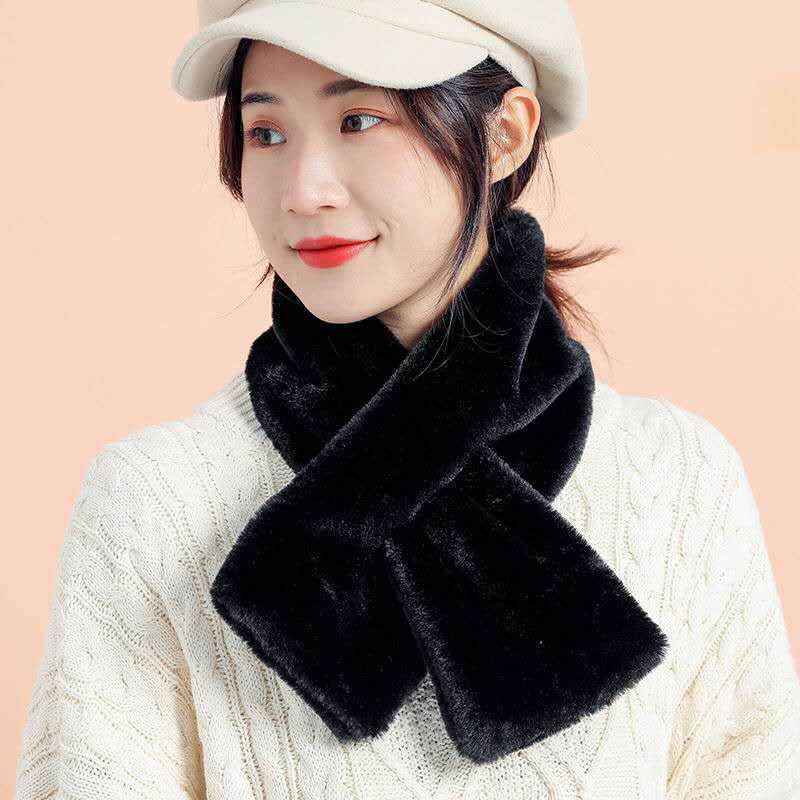 Women's Cute Korean-Style Plush Bear Scarf - Warm & Versatile for Autumn/Winter