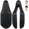 CaseEden Cosplay Wig, Long, Straight, 100cm, Black, Black & Gray Mix, Includes 2 Wig Nets