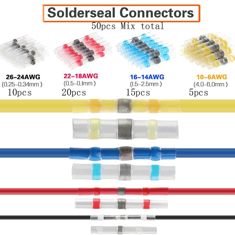 50/100pc Heat Shrink Butt Terminals Bagged Welding Sealed Electrical Connectors Wire Cable Splice Kit for Car and Marine