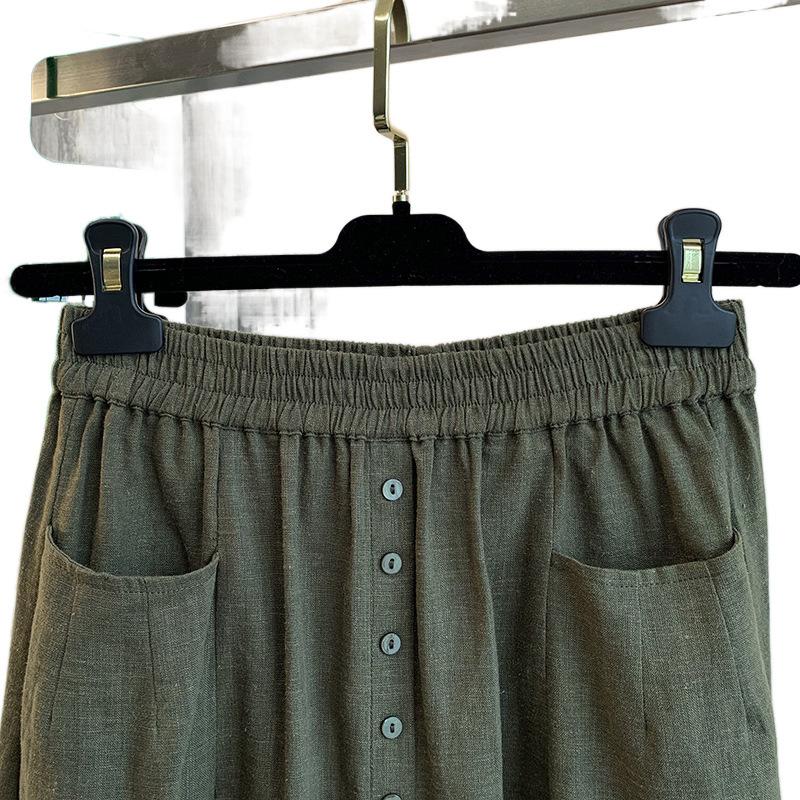 Spring and Summer Cotton and Linen Literary Skirt Retro Simple Mid-length Elastic Waist A-line Skirt