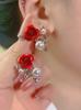 2024 Trendy Red Rose Pearl Stud Earrings: Niche Light Luxury, Super Shiny Design