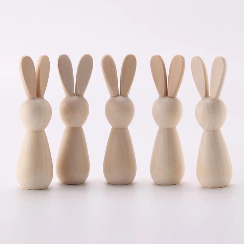 10pcs Easter Wooden Painted Rabbit, Creative Graffiti Wooden Figure, Wooden Tulip Rabbit Ornament.