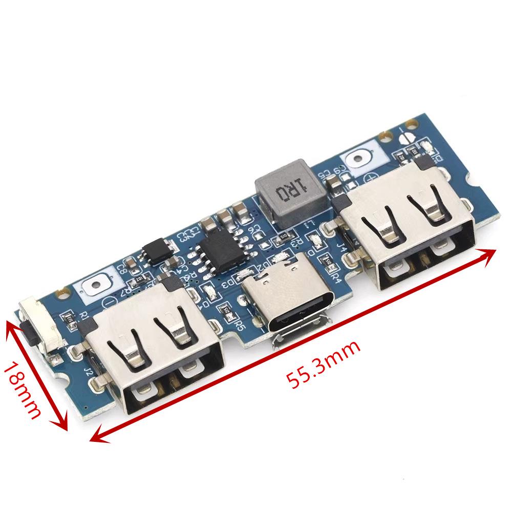 Dual USB 2.4A Power Bank Module with Type-C Charging Port – 5V DIY Motherboard