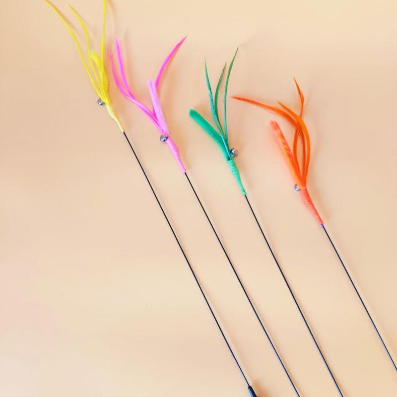 Cat Toys, Dog Tail Grass Long Stick, Cat Teasing Stick, Feather Steel Wire, Flexible, Relaxing and Self-entertaining