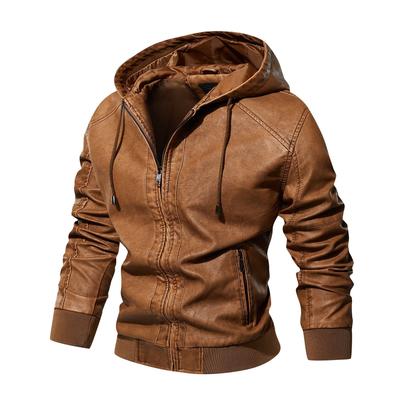 Winter-Pu-Lederjacke mit Kapuze, modische Herrenjacke, lockere, verschleißfeste Jacke