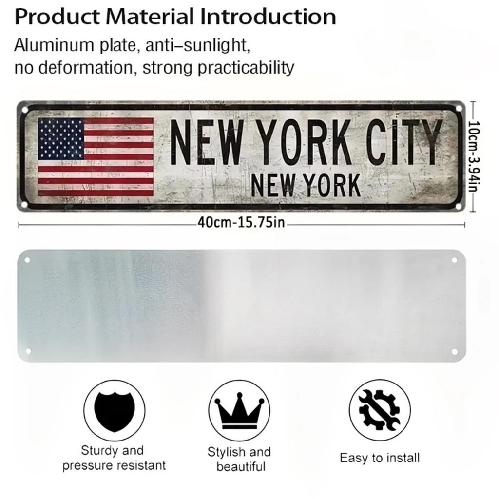 Individuelle Retro New York Aluminiumplakette USA-Flagge Wandkunst Man Cave Bar Dekor