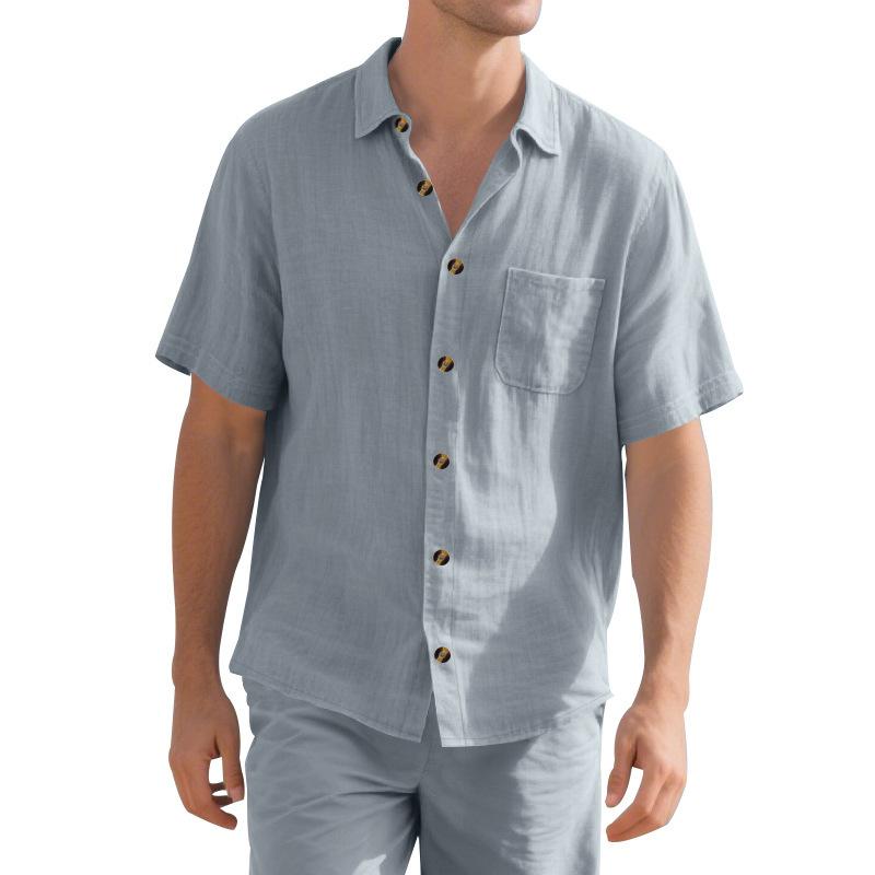 Chemise Casual d'Été Homme Tissée Respirante Couleur Unie Minimaliste Business Manches Courtes Surdimensionnée