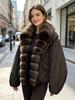 Women's Fashionable Down Jacket with Real Fox Fur Collar, Loose Fit, Thick and Warm Winter Outerwear.