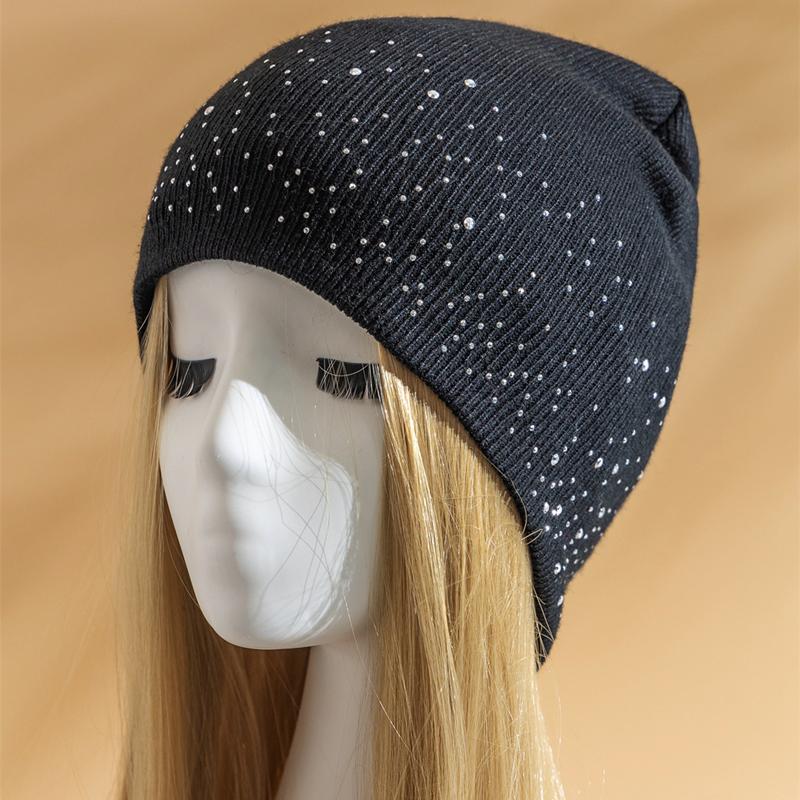 Damen Lässige Winter Herbst Mütze Stilvolle & Glänzende Strass-Dekoration Damen Beanie Outdoor Streetwear Strickmütze