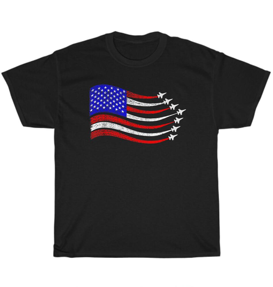 American Patriotic Fighter Jets USA Flag Waving 4th of July T-Shirt Unisex Gift