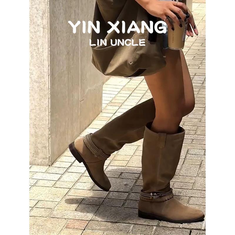 Cowhide version~ 2025 new wandering pastoral retro western cowboy boots temperament premium boots stacking boots