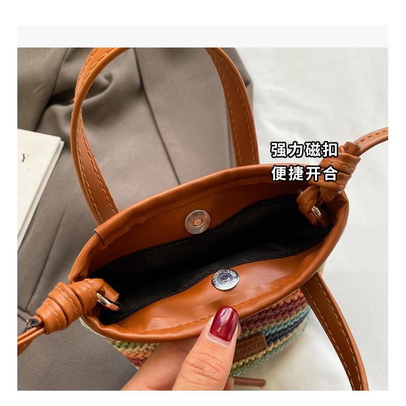 IELGY Straw Messenger Bag Striped Portable Mobile Phone Bag
