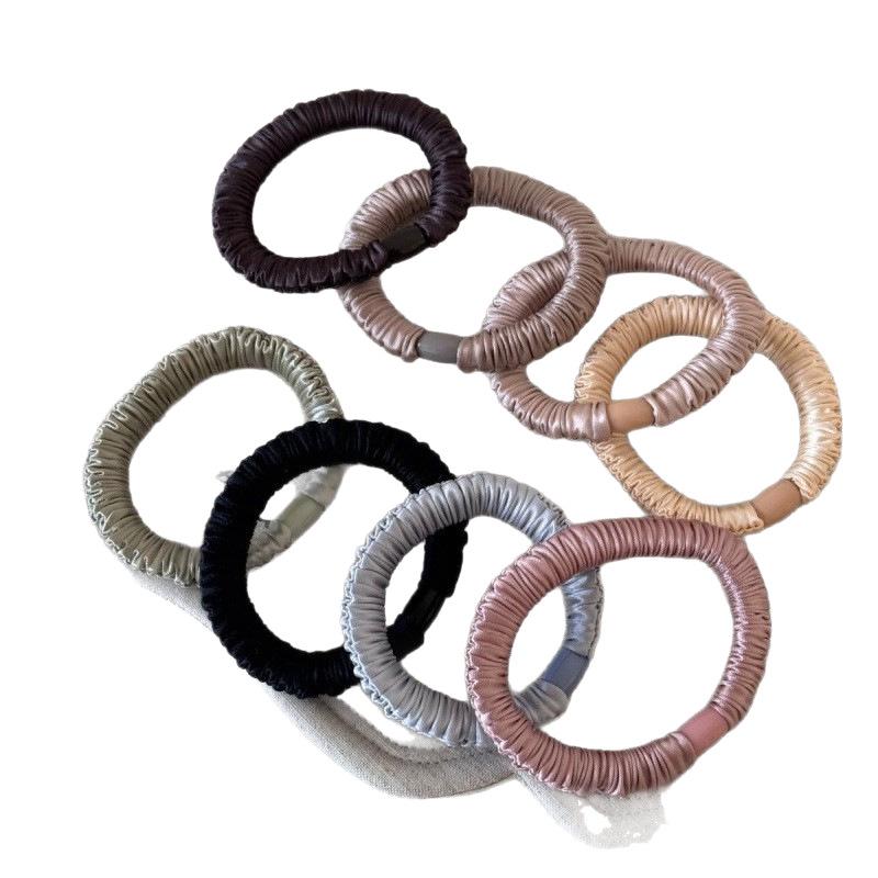 Premium Korean Style Ice Silk Pleated Hair Tie - Elastic Soft Ring for Simple Ponytails