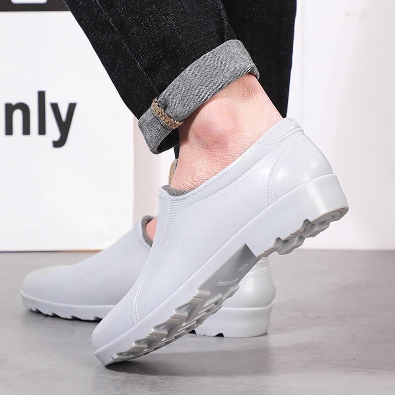 Thickened spring and autumn rubber shoes cotton rain shoes kitchen wear-resistant and non-slip low-top water shoes warm cotton lint wading shoes men