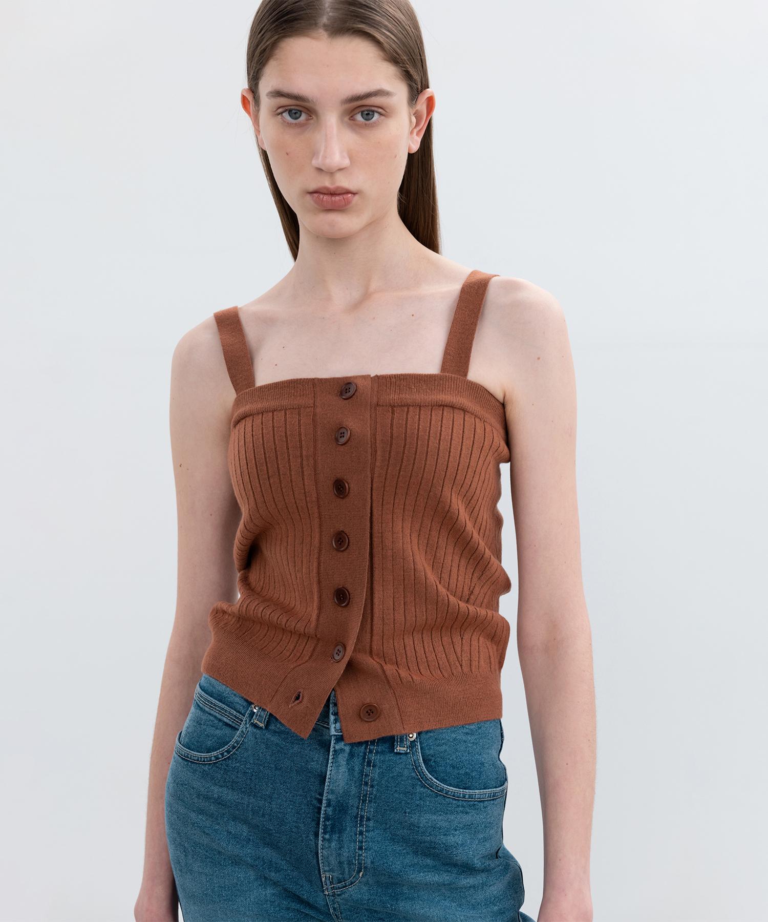 Insilence Woman Button Sleeveless Knit Top Brick Brown Brick Brown/S