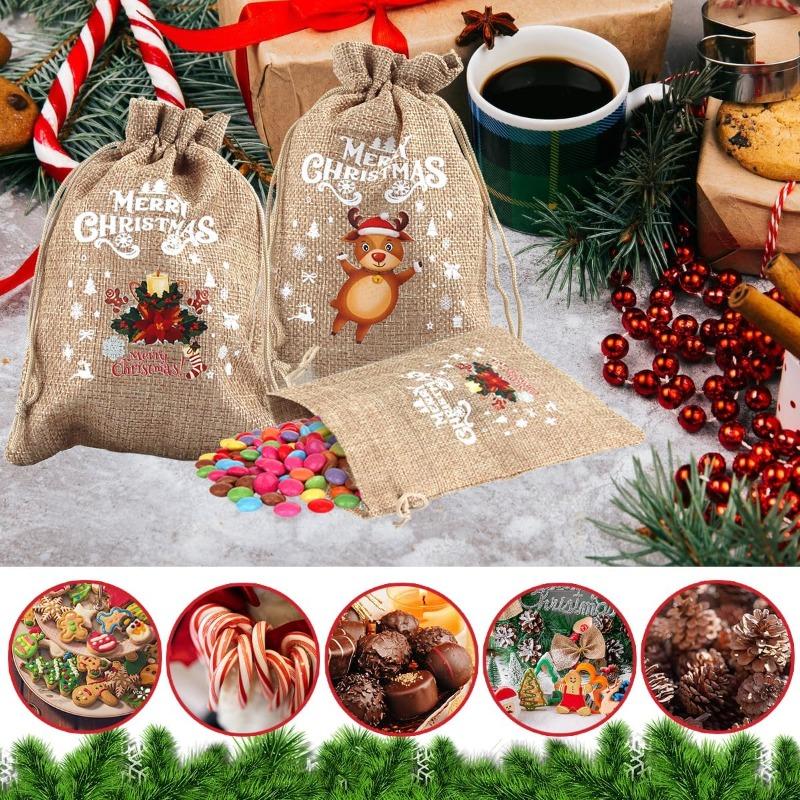 1-30pcs Christmas Gifts Drawstring Bags Linen Bundle Pocket Bracelet Jewelry Burlap Storage Bags Xmas Candy Gift Packaging Bags