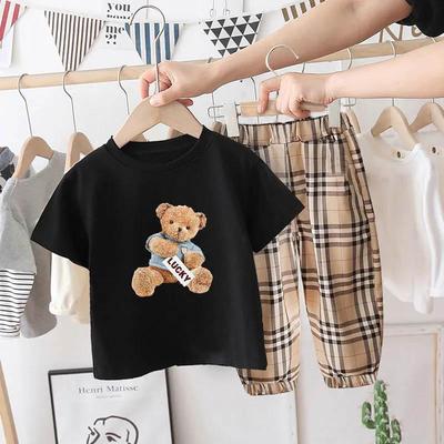 Costume pentru copii Băieți de vară ursuleț imprimeu culoare solidă bumbac mâneci scurte moi + pantaloni în nouă puncte fete haine frumoase Set din două piese