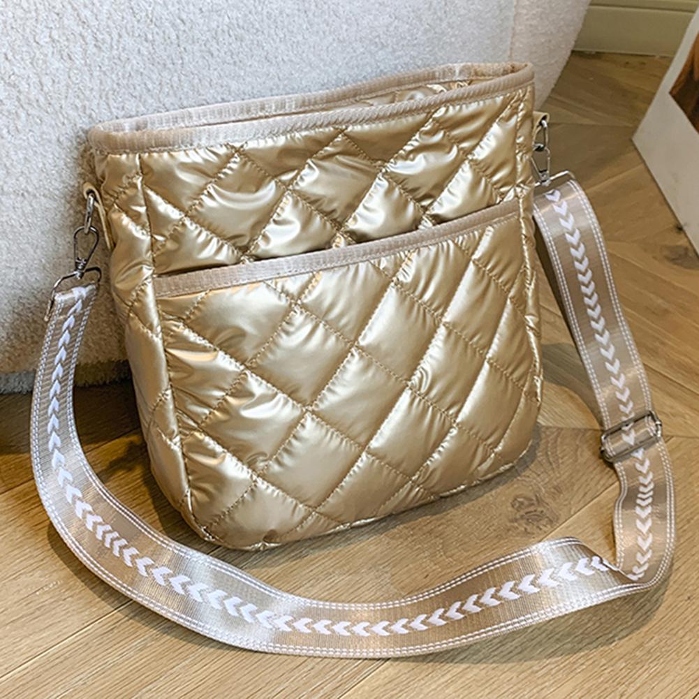 Dámská prošívaná crossbody taška Nastavitelná taška na rameno s širokým popruhem Diamond Lattice Taška přes rameno Polstrovaná Stylová taška Messenger