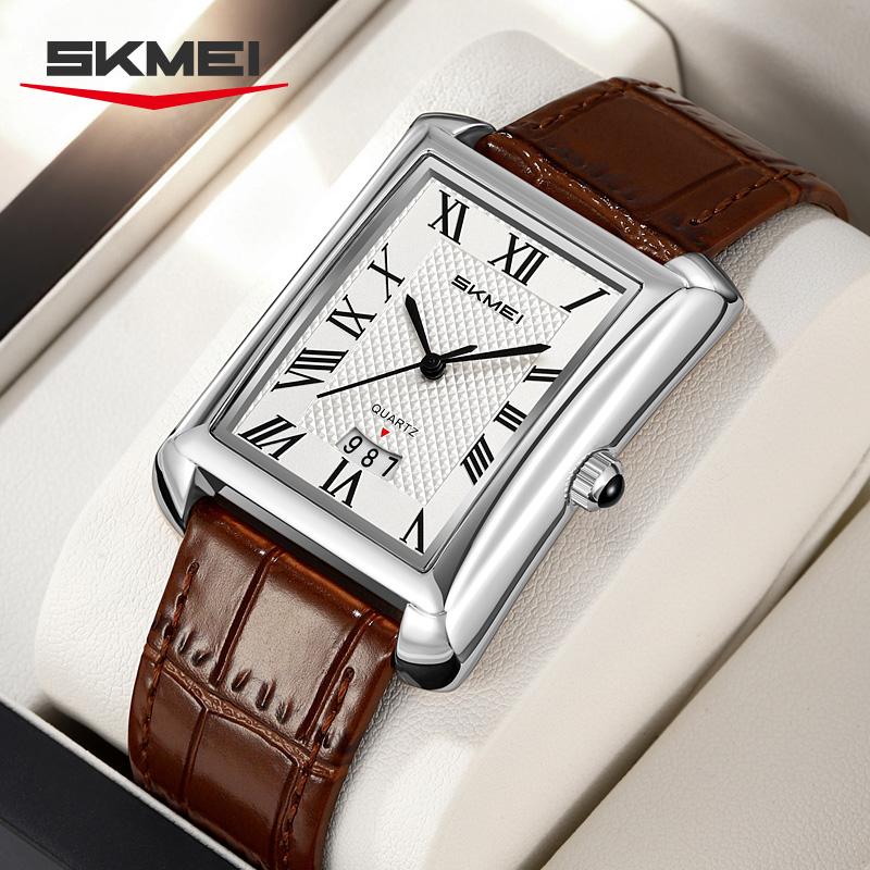 SKMEI 2575 Waterproof Date Genuine Luxury High-end Quartz Watch for Men Leather Strap Mens Wristwatch Shockproof Colck Relgios