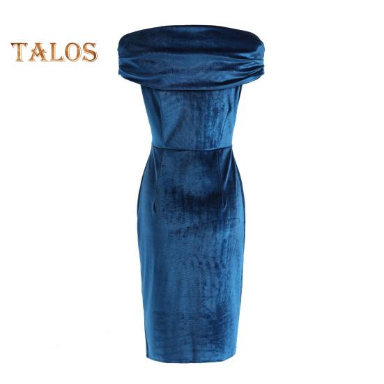 Sommerliches Abendkleid, schulterfrei, trägerlos, samtig, schmales Etuikleid, einfarbig, ärmellos, rückenfrei, Cocktailparty, Abschlussball, Midikleid