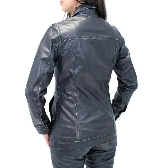 Handmade Casual Shirt Designer 100%Lambskin Stylish Genuine Black Leather Women
