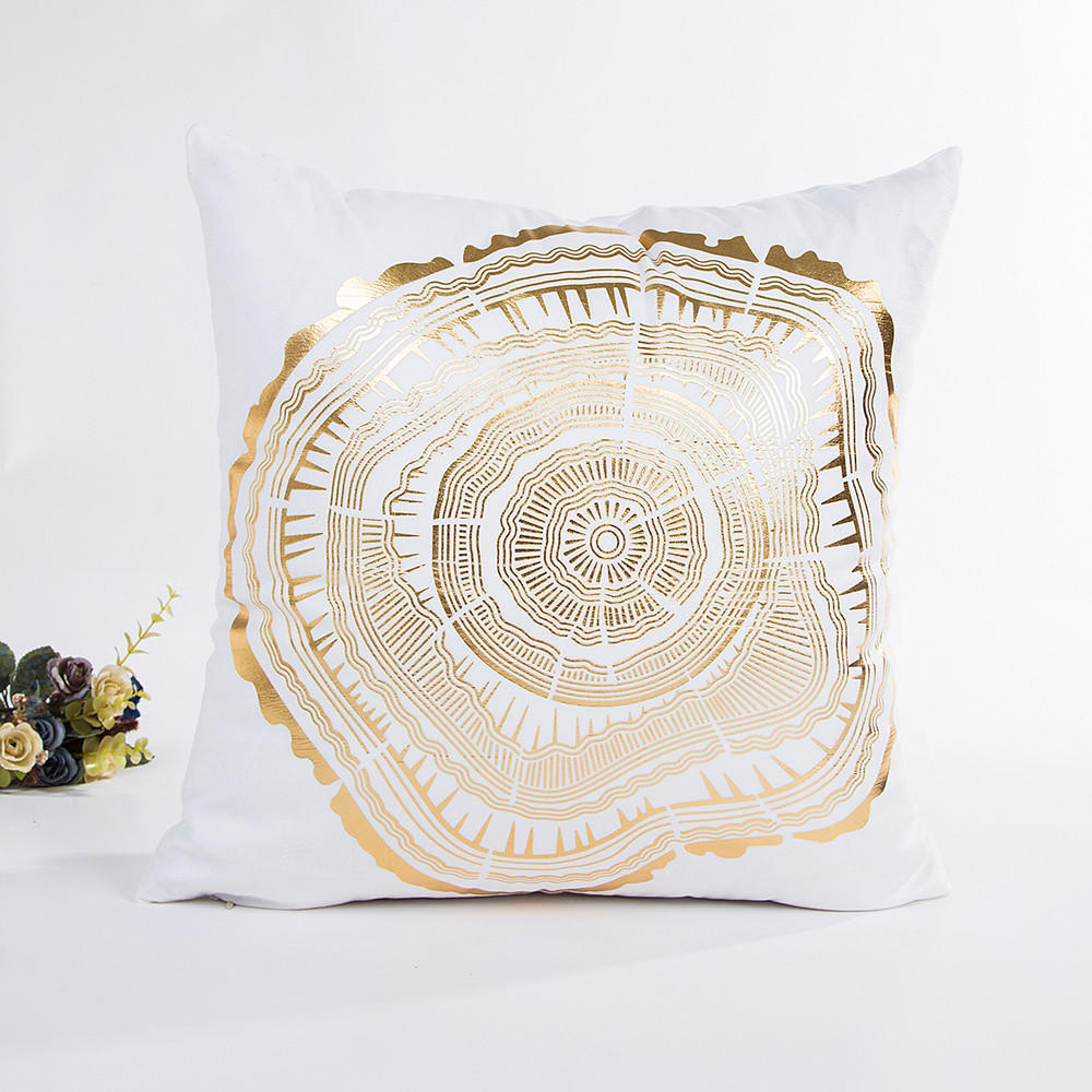 Gold Foil Printing Pillow Case Sofa Waist Throw Cushion Cover Home Decor 