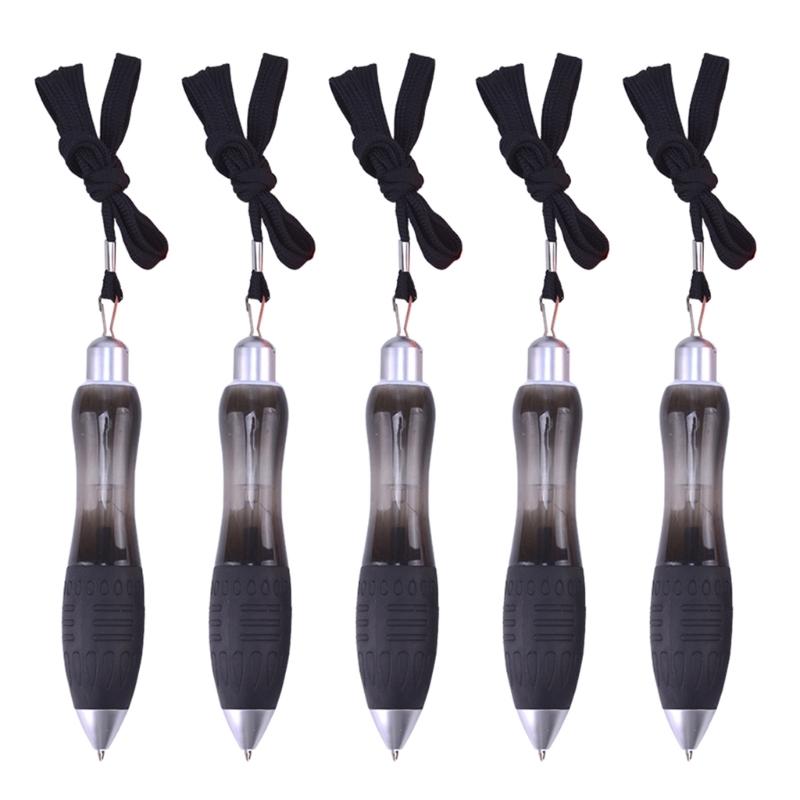 5Pcs Squeezable Round Pens Ballpoint Pen with Ropes Red Blue Black Green Orange