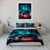 Flaming Sports Car Speeding At Night Print Bedding Set 1 Duvet Cover 2 Pillowcases For Adult Children Luxury Gift Full Size