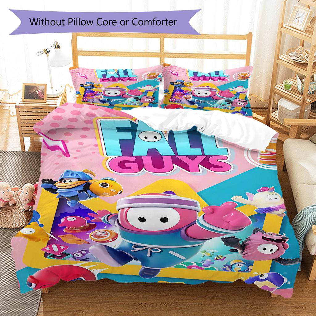 Fall Guys Set Copripiumino Trapuntato con Fantasia Federa Decorazione per la Casa Regalo di Compleanno (1 * copripiumino + 2 * federa, senza nucleo)